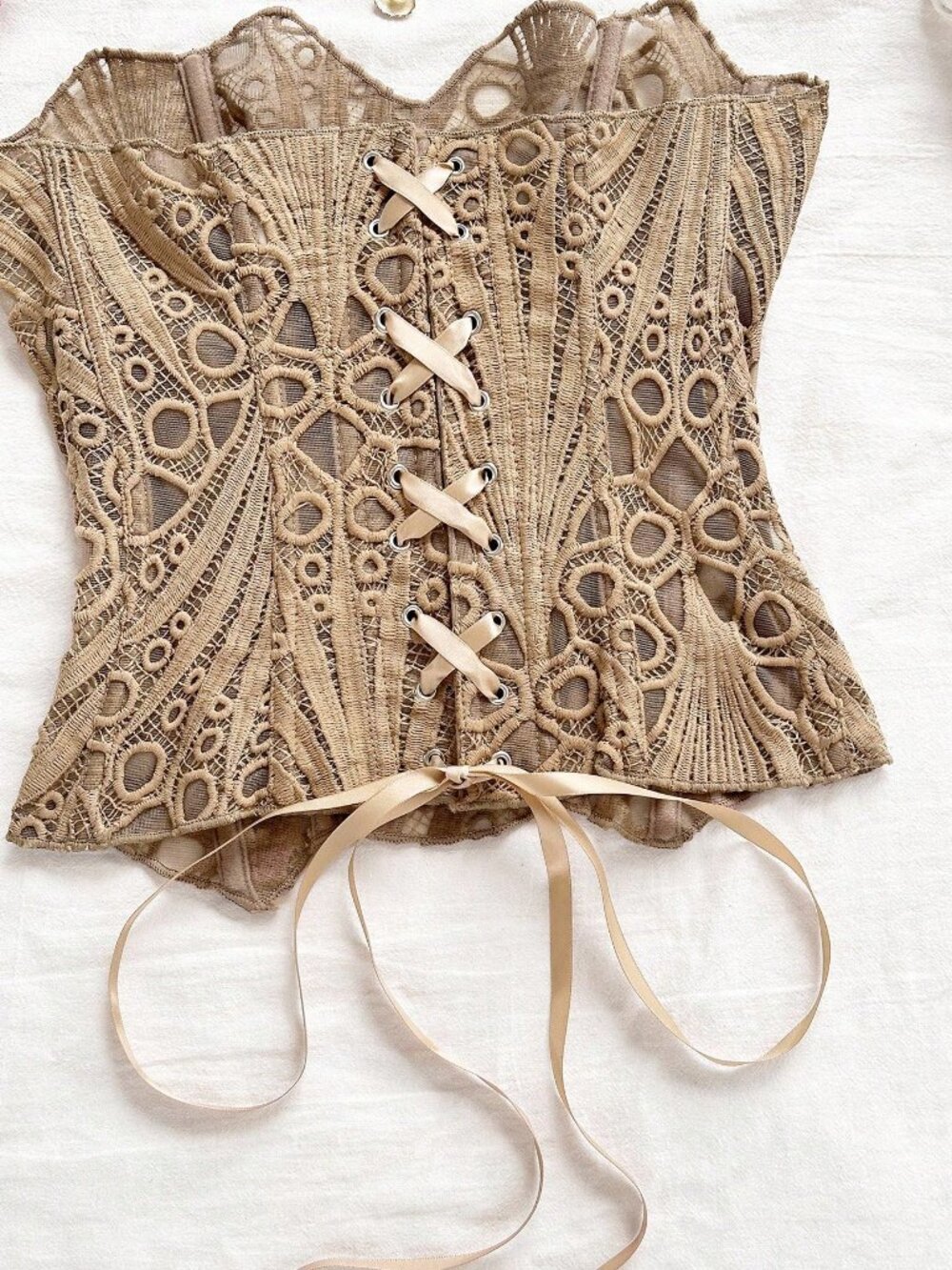 Brown Avant-Garde Women's Double-Layer Corset Bustier Embroidered Shapewear - Picture 3 of 8